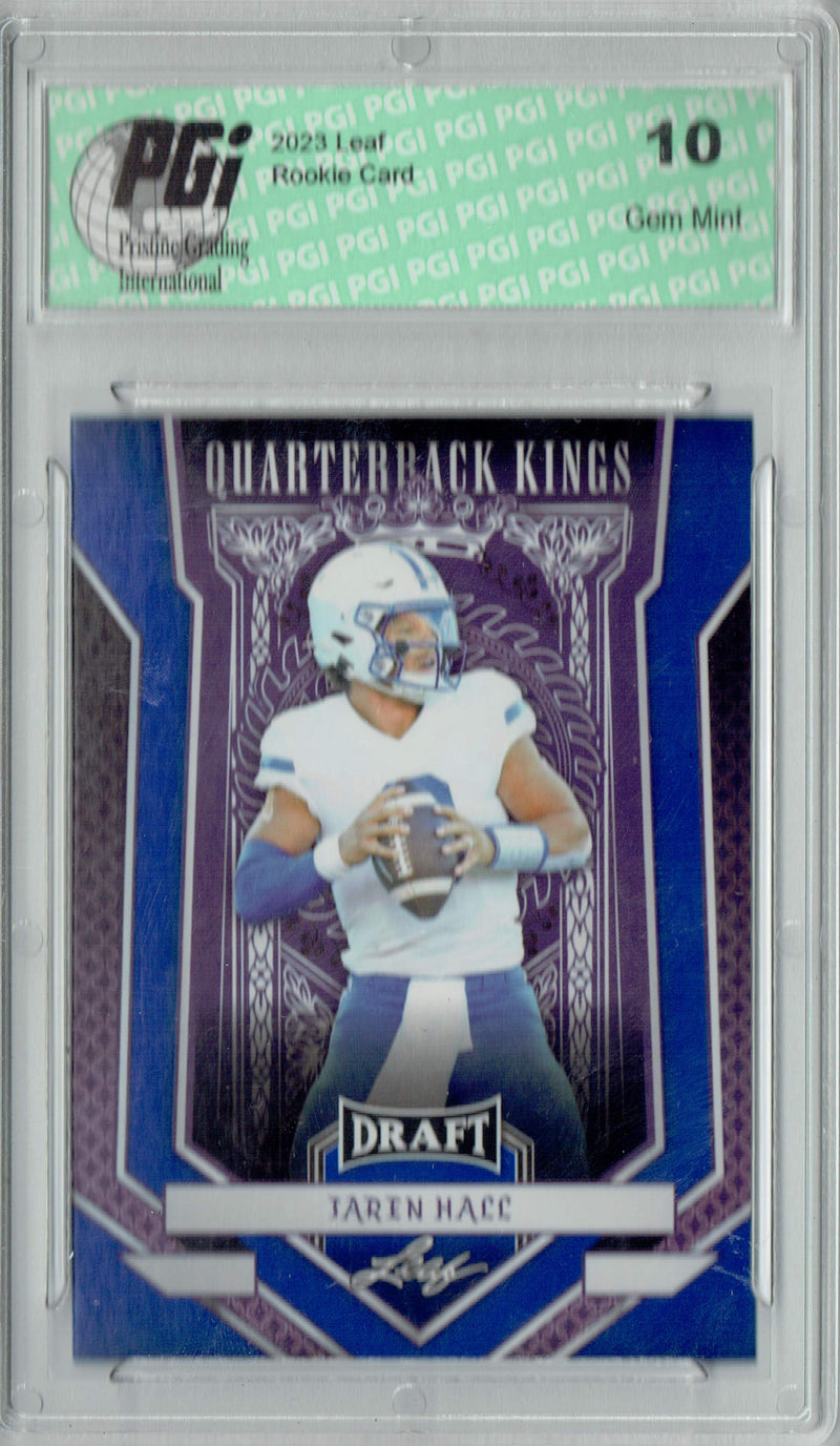 Jaren Hall Rookie Card PGI 10 Gem Mint Football Trading Card 2023 Leaf Football #92 Blue SP Quarterback Kings