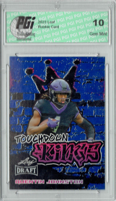 Quentin Johnston 2023 Leaf Football #99 Blue Touchdown Kings Rookie Card PGI 10