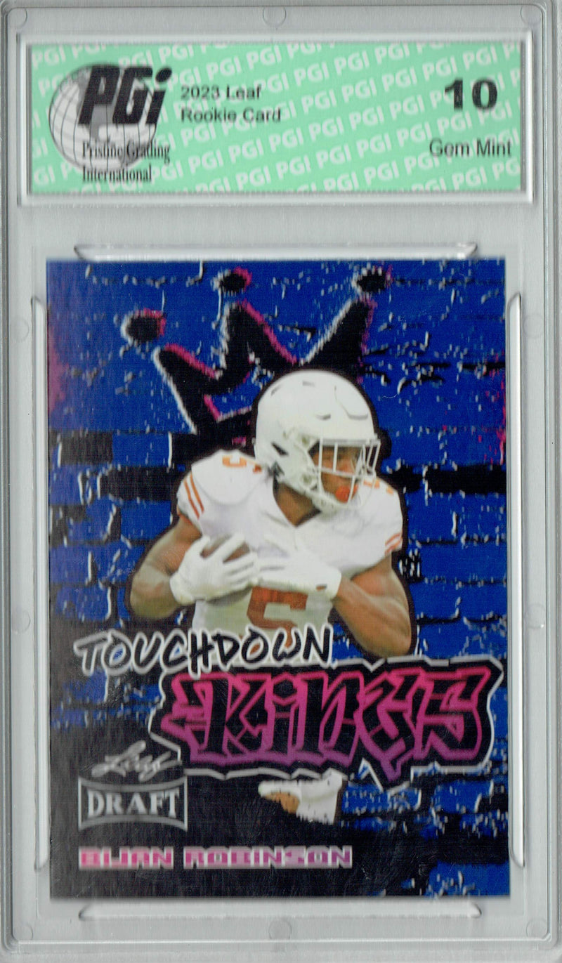 Bijan Robinson Rookie Card Atlanta PGI 10 Gem Mint Football Trading Card 2023 Leaf Football #95 Blue SP