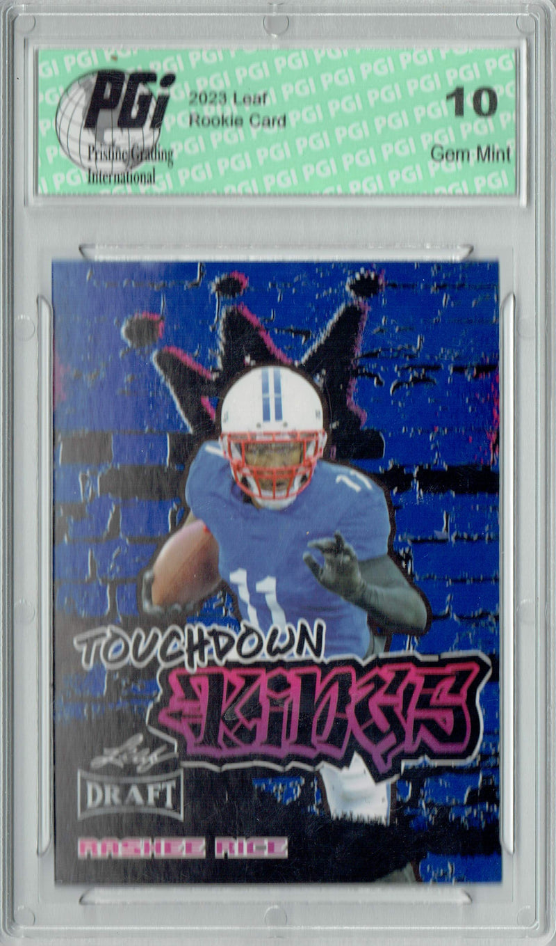 Rashee Rice Rookie Card PGI 10 Gem Mint Football Trading Card 2023 Leaf Football #100 Blue Touchdown Kings