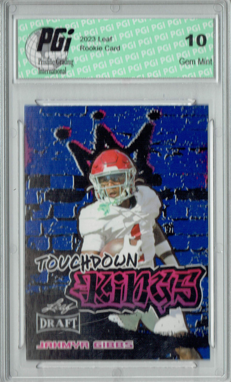Jahmyr Gibbs Rookie Card PGI 10 Gem Mint Football Trading Card 2023 Leaf Football #96 Blue SP Touchdown Kings