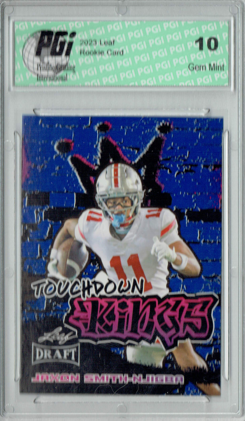Jaxon Smith-Njigba Rookie Card PGI 10 Gem Mint Football Trading Card 2023 Leaf Football #97 Blue TD Kings