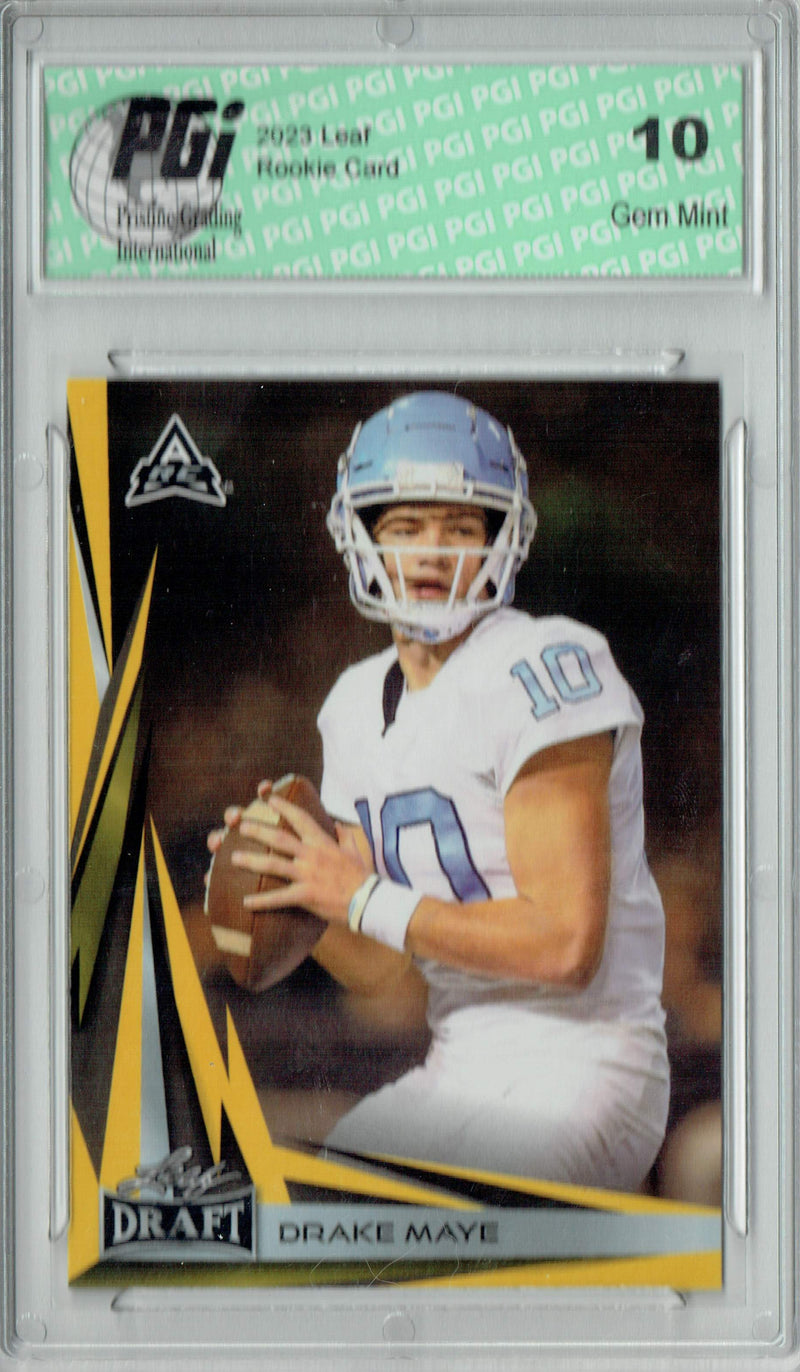 Drake Maye Rookie Card New England PGI 10 Gem Mint Football Trading Card 2023 Leaf Football #B2-8 Gold Special Edition