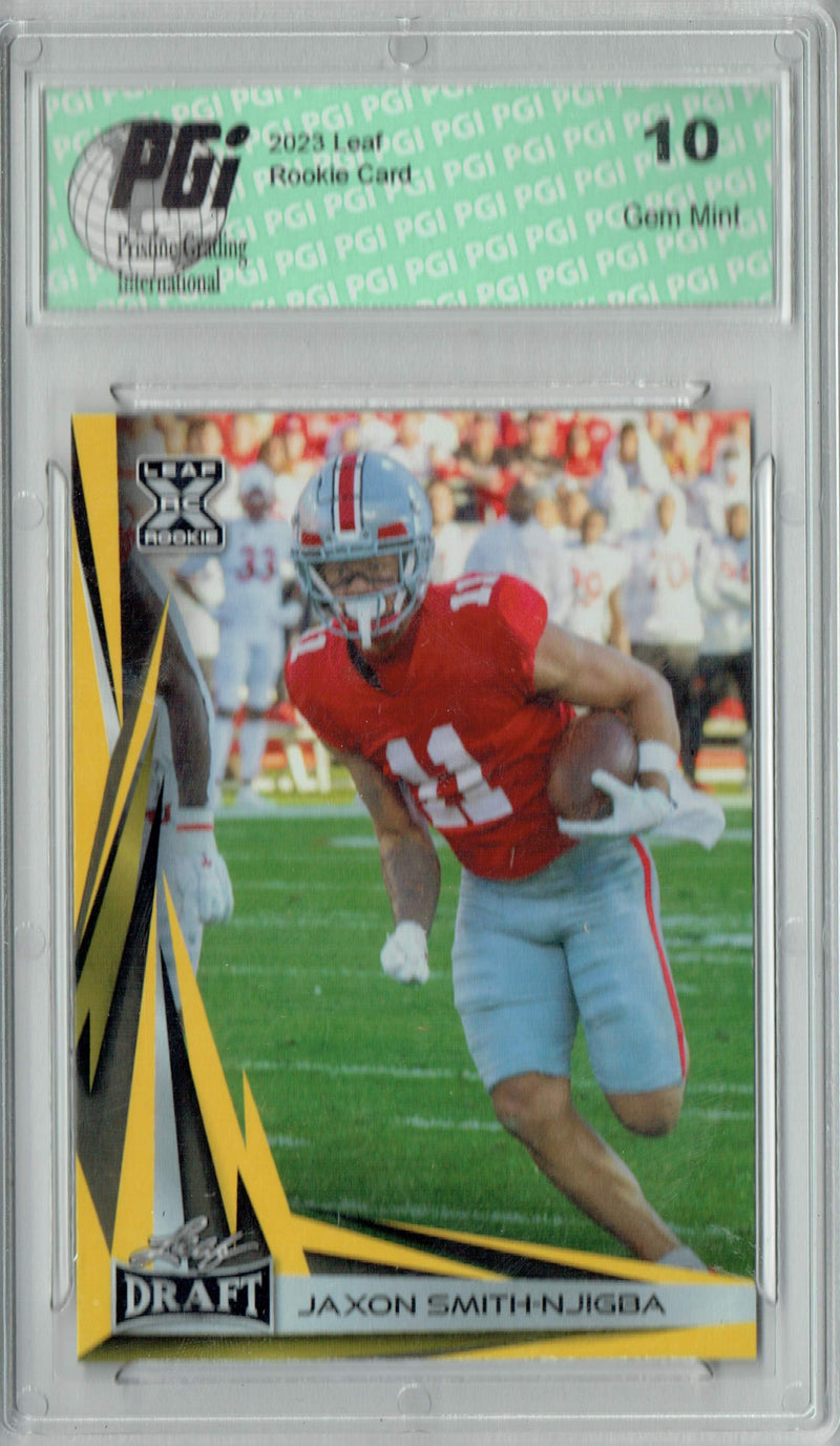 Jaxon Smith-Njigba Rookie Card PGI 10 Gem Mint Football Trading Card 2023 Leaf Football #B2-9 Gold Special Edtn