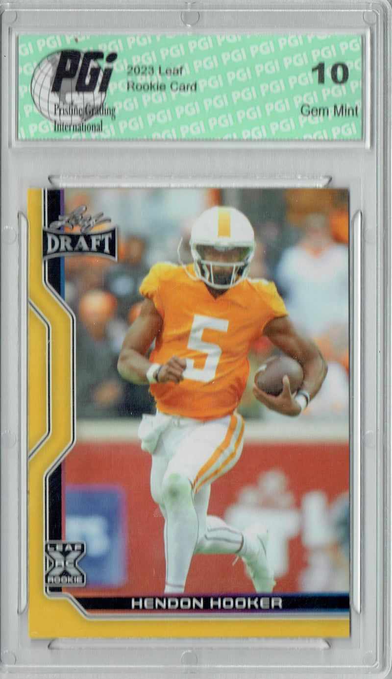 Hendon Hooker Rookie Card PGI 10 Gem Mint Football Trading Card 2023 Leaf Football #B1-7 Gold Special Edition