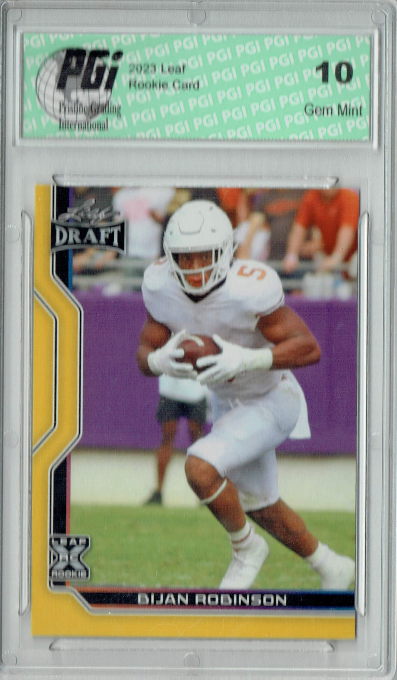 Bijan Robinson Rookie Card Atlanta PGI 10 Gem Mint Football Trading Card 2023 Leaf Football #B1-4 Gold Special Edtn.