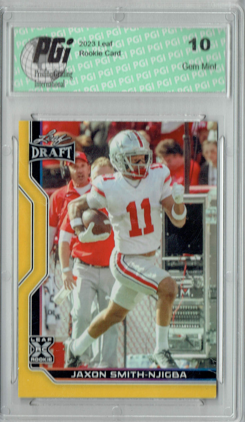 Jaxon Smith-Njigba Rookie Card PGI 10 Gem Mint Football Trading Card 2023 Leaf Football #B1-9 Gold Special Edtn