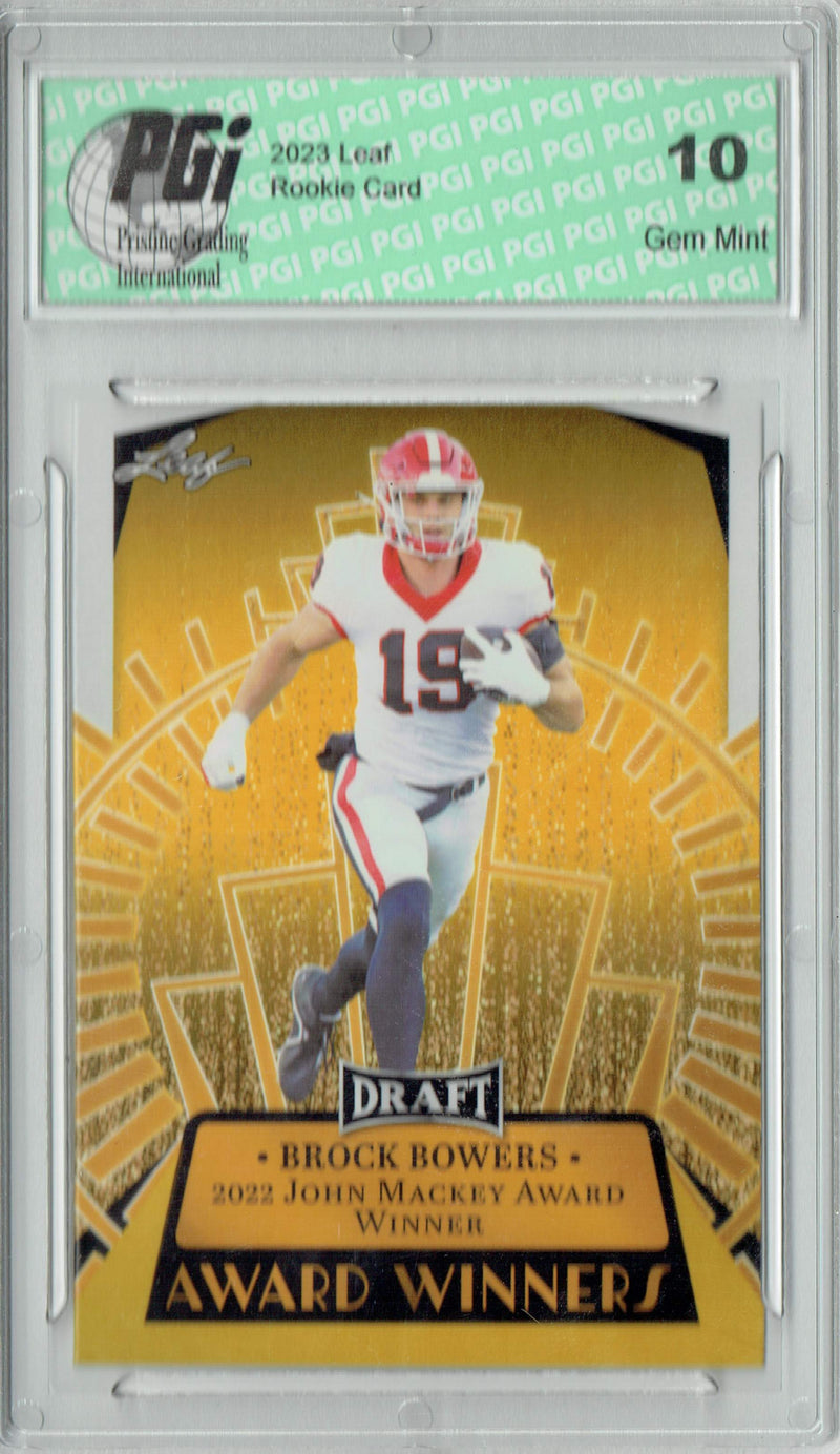 Brock Bowers Rookie Card Georgia / Las Vegas PGI 10 Gem Mint Football Trading Card 2023 Leaf Football #13 Gold SP Award Winners