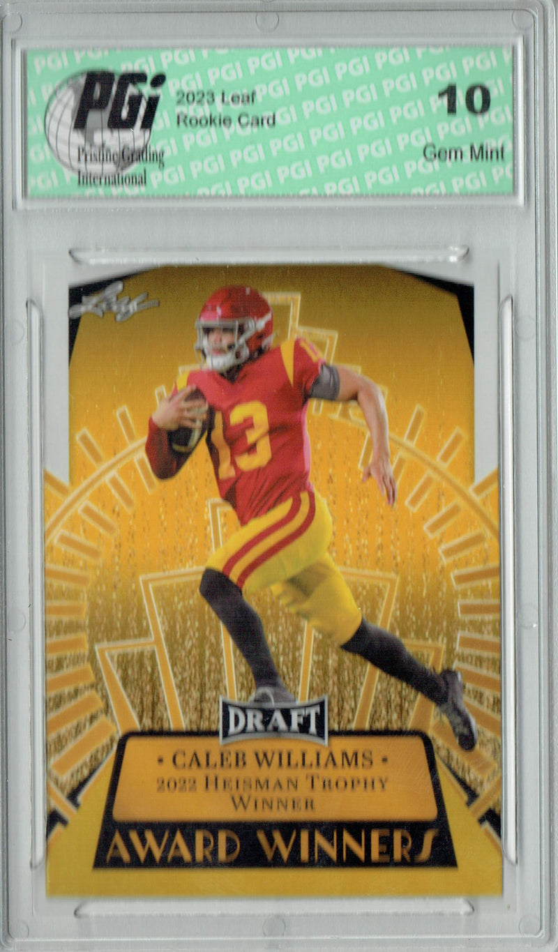 Caleb Williams Rookie Card USC / Chicago PGI 10 Gem Mint Football Trading Card 2023 Leaf Football #14 Gold SP Award Winners