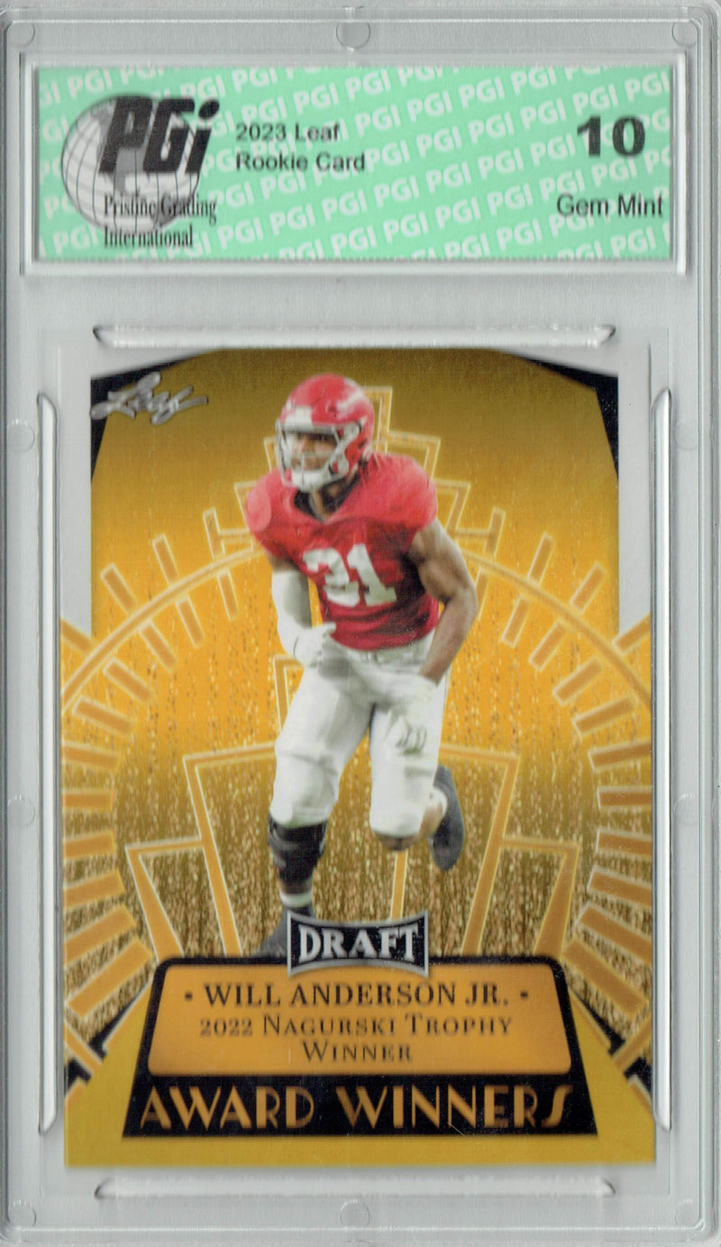 Will Anderson Jr. Rookie Card PGI 10 Gem Mint Football Trading Card 2023 Leaf Football #17 Gold Award Winners