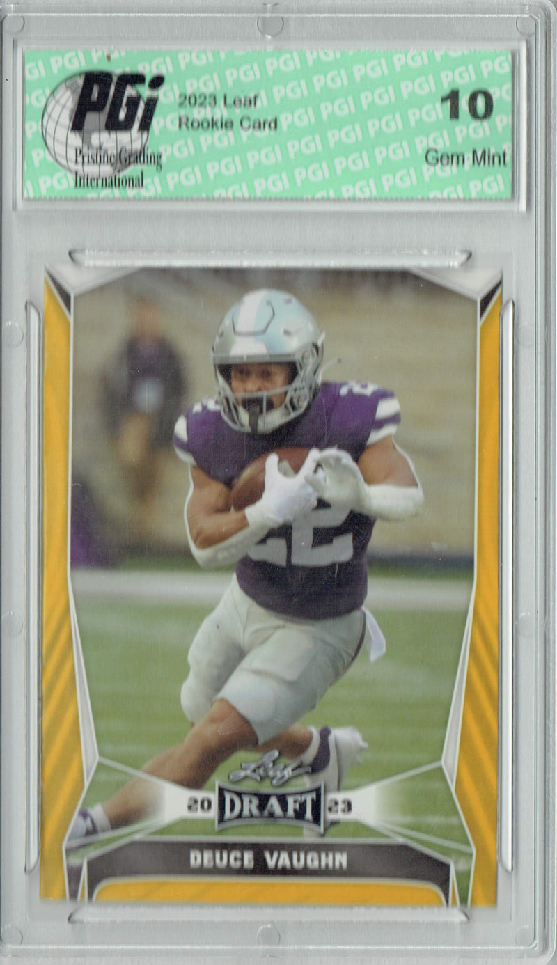 Deuce Vaughn Rookie Card PGI 10 Gem Mint Football Trading Card 2023 Leaf Football #21 Gold Short Print