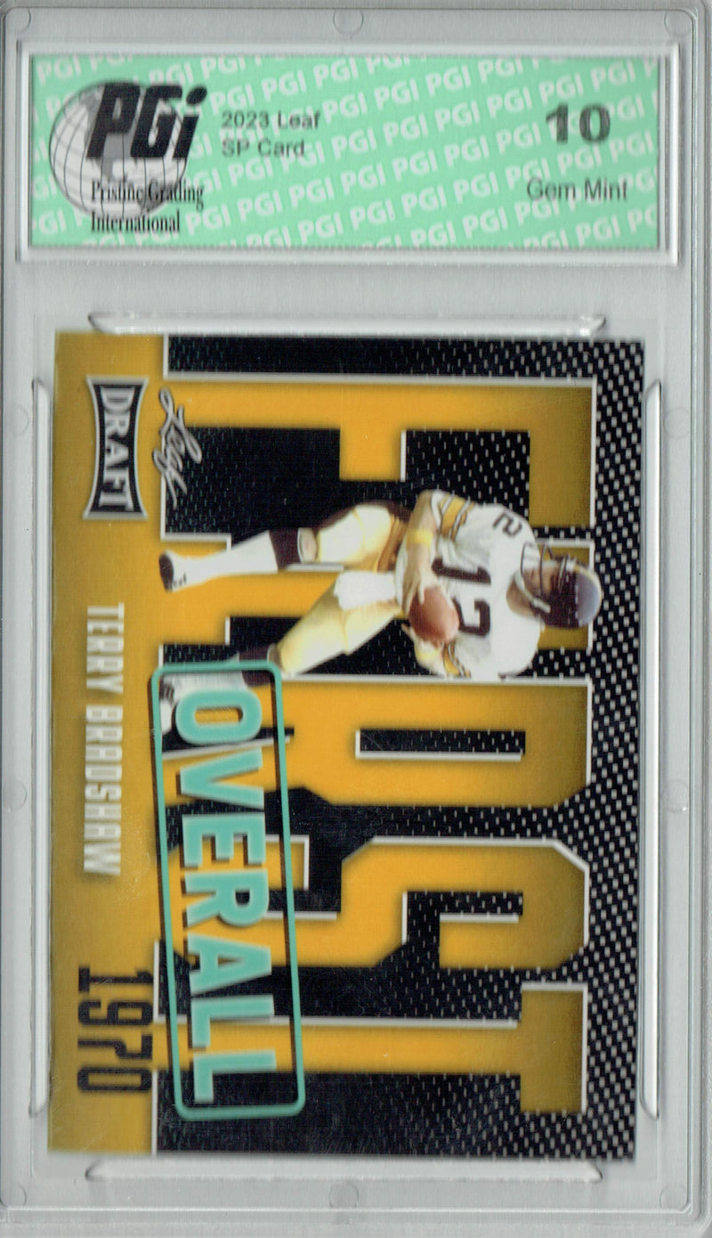 Terry Bradshaw Trading Card PGI 10 Gem Mint Football Card 2023 Leaf Football #2 Gold SP First Overall