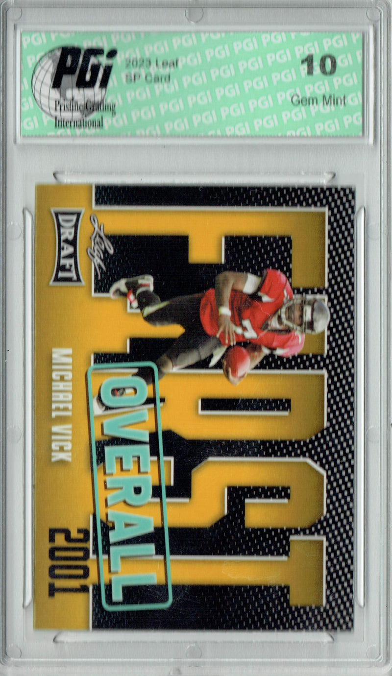 Michael Vick Trading Card PGI 10 Gem Mint Football Card 2023 Leaf Football #9 Gold SP First Overall