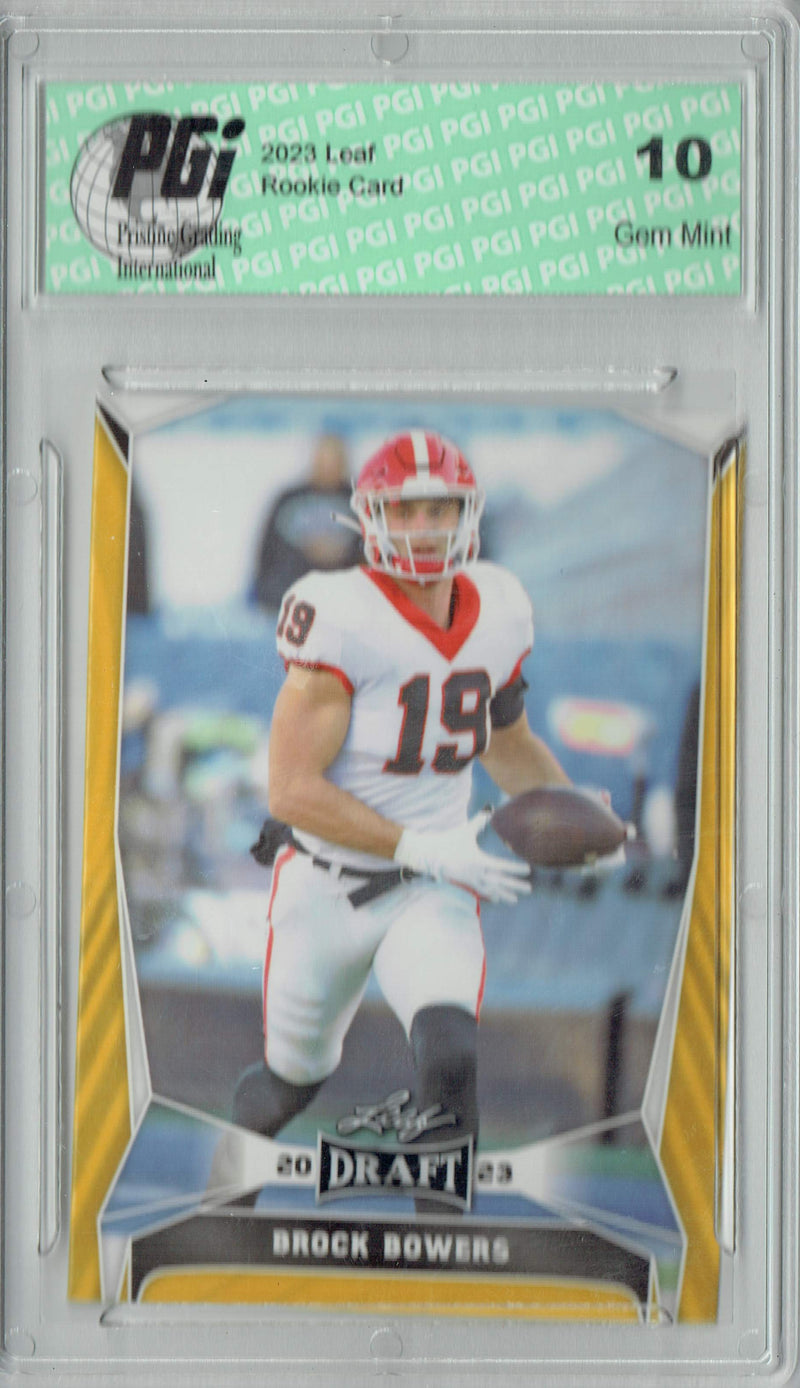 Brock Bowers 2023 Leaf Football #18 Gold Short Print Rookie Card PGI 10