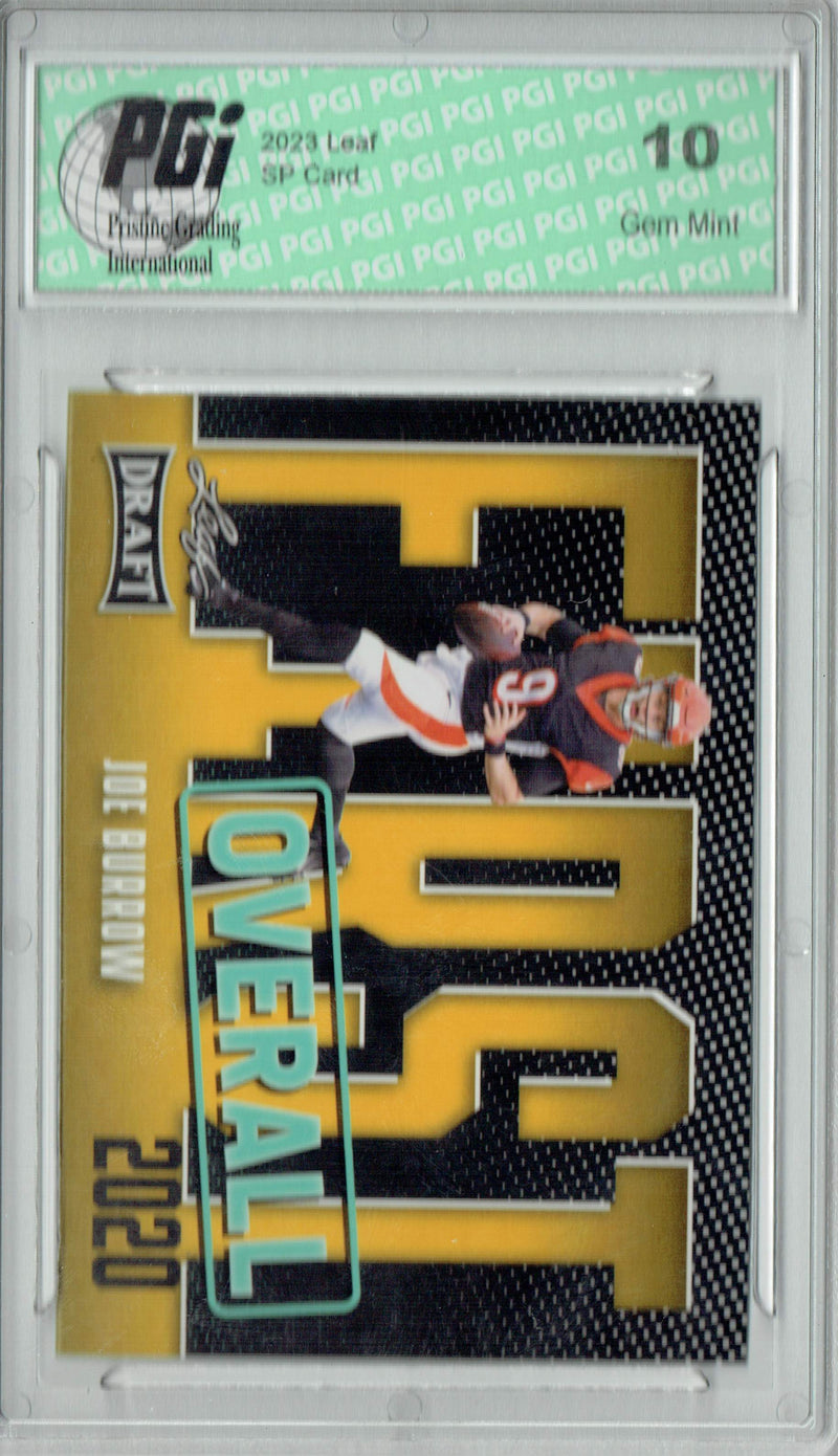 Joe Burrow Trading Card PGI 10 Gem Mint Football Card 2023 Leaf Football #10 Gold SP First Overall