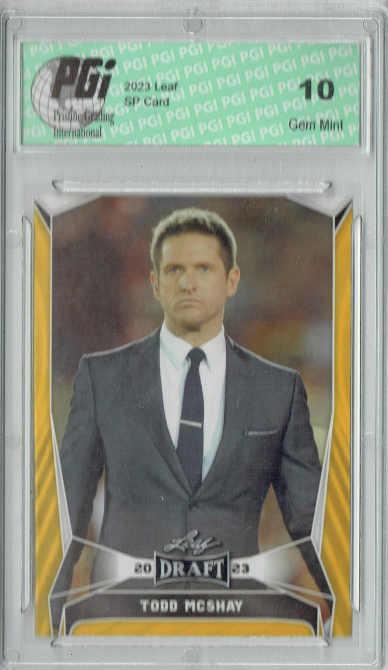 Todd McShay Trading Card PGI 10 Gem Mint Football Card 2023 Leaf Football #30 Gold SP College Analyst