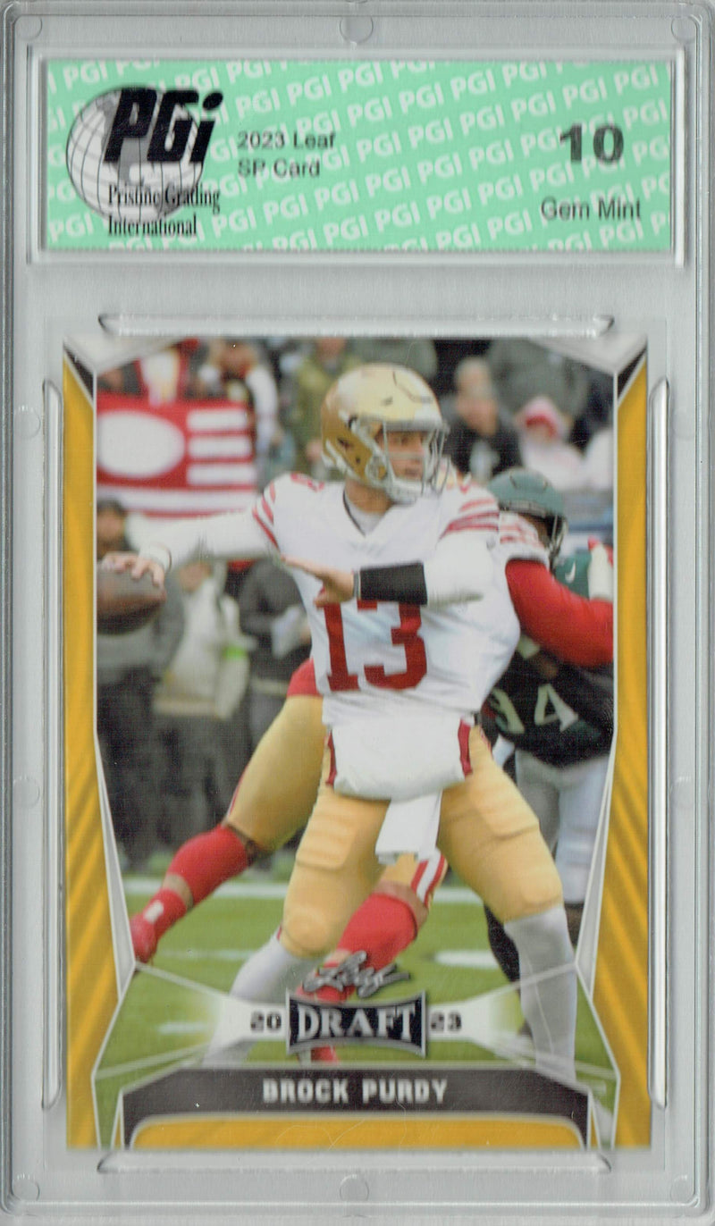 Brock Prdy Trading Card PGI 10 Gem Mint Football Card 2023 Leaf Football #19 Gold Short Print