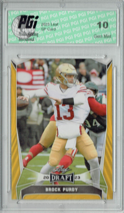 Brock Purdy 2023 Leaf Football #19 Gold Short Print Trading Card PGI 10