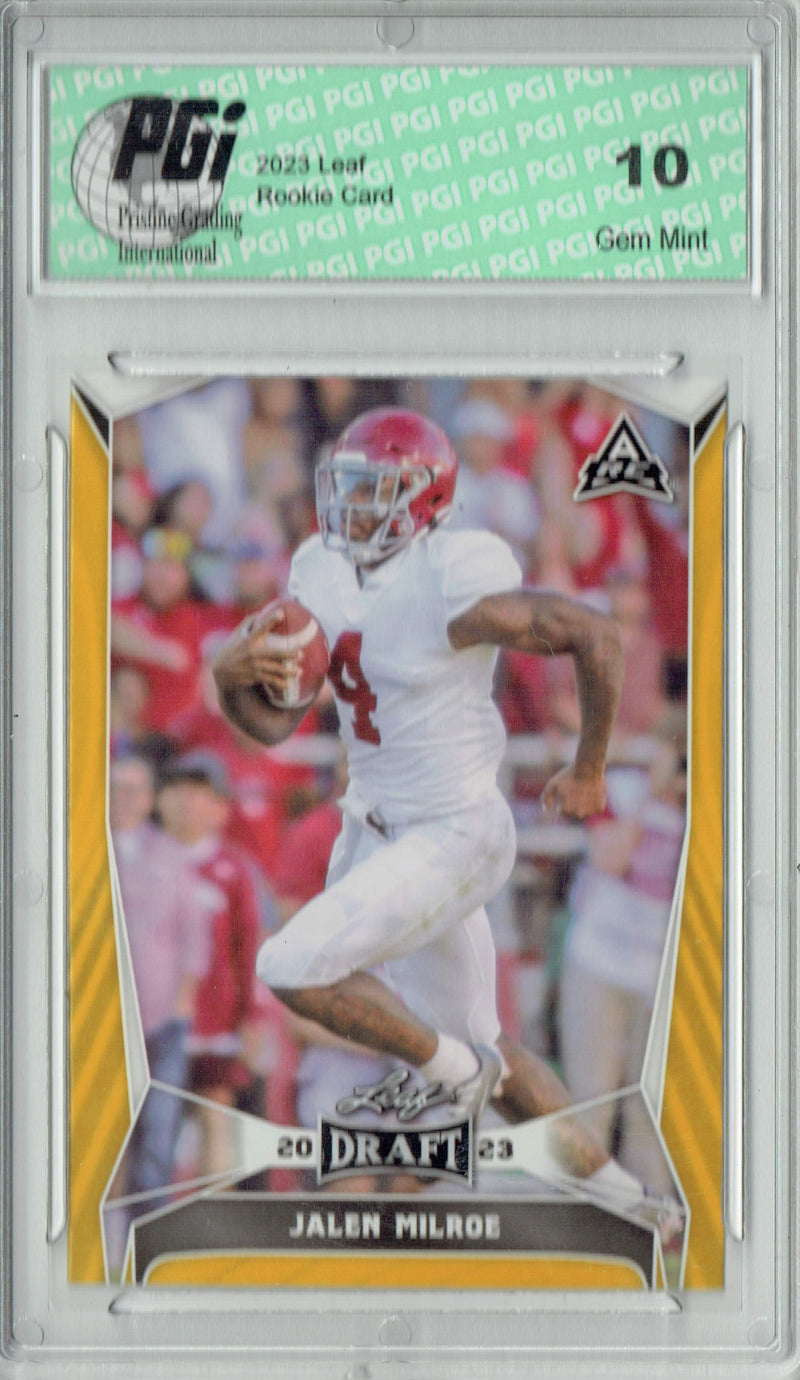 Jalen Milroe 2023 Leaf Football #36 Gold SP Rookie Card PGI 10