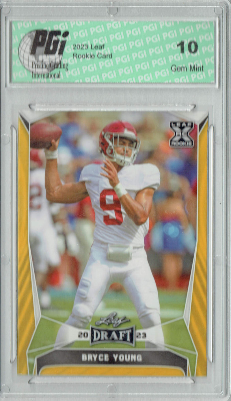 Bryce Young Rookie Card Carolina PGI 10 Gem Mint Football Trading Card 2023 Leaf Football #42 Gold SP Alabama