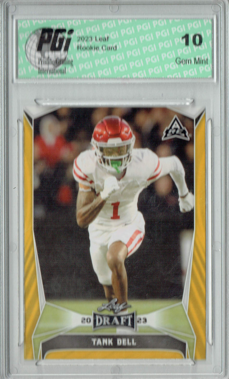 Tank Dell Rookie Card PGI 10 Gem Mint Football Trading Card 2023 Leaf Football #38 Gold SP