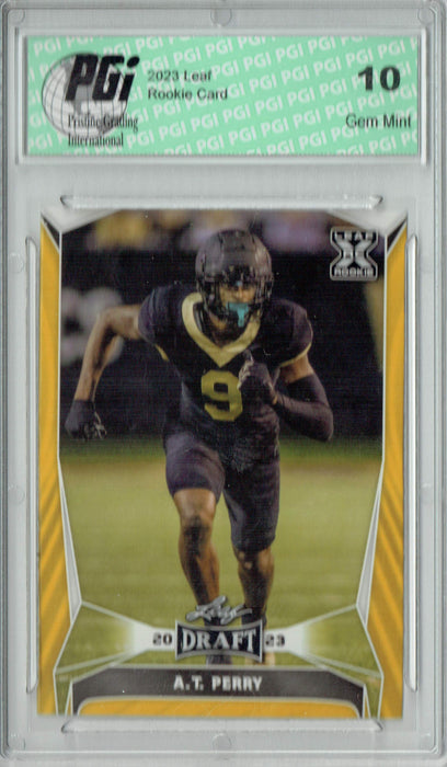 A.T. Perry 2023 Leaf Football #39 Gold SP Rookie Card PGI 10