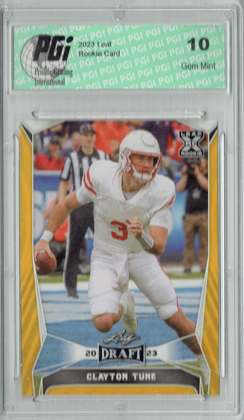 Clayton Tune Rookie Card PGI 10 Gem Mint Football Trading Card 2023 Leaf Football #44 Gold SP