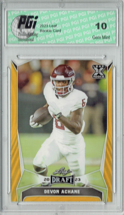 Devon Achane 2023 Leaf Football #46 Gold SP Rookie Card PGI 10