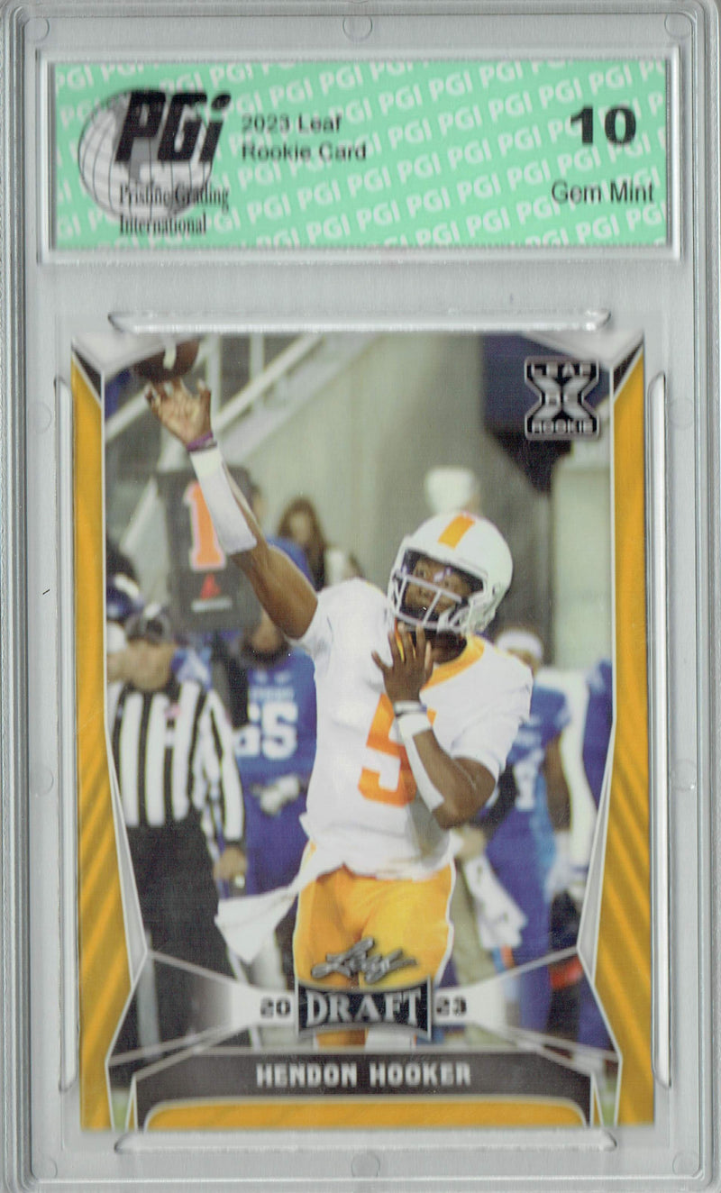 Hendon Hooker Rookie Card PGI 10 Gem Mint Football Trading Card 2023 Leaf Football #48 Gold SP Tennessee