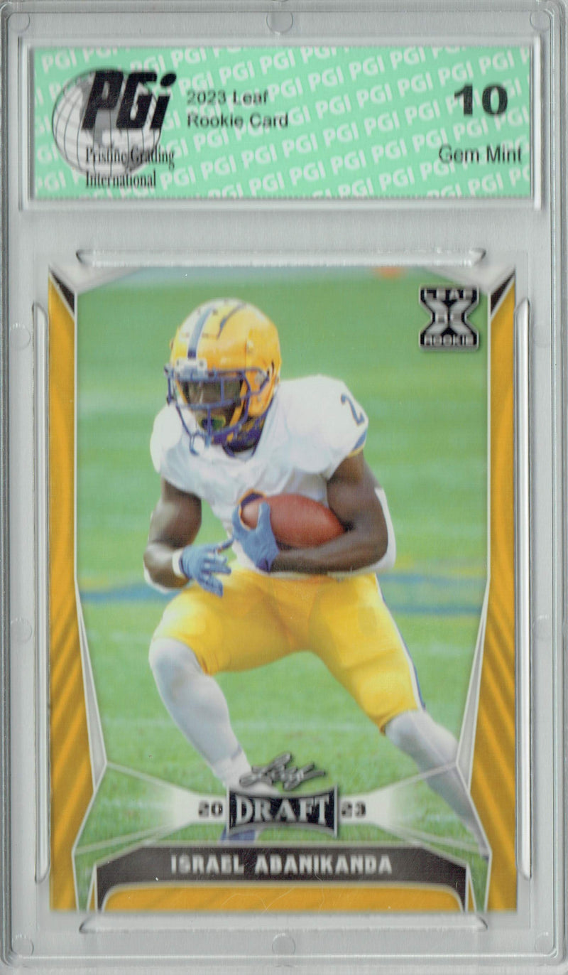 Israel Abanikanda Rookie Card PGI 10 Gem Mint Football Trading Card 2023 Leaf Football #49 Gold SP