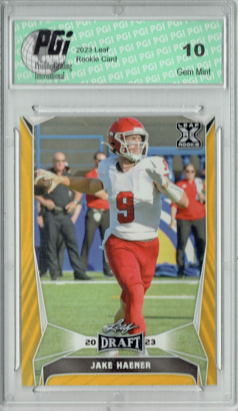 Jake Haener Rookie Card PGI 10 Gem Mint Football Trading Card 2023 Leaf Football #51 Gold SP