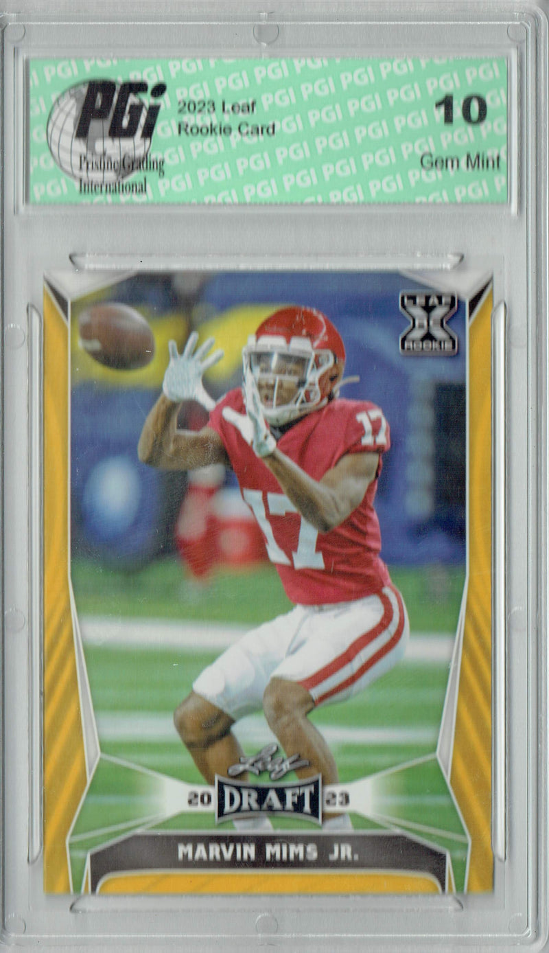 Marvin Mims Jr. 2023 Leaf Football #60 Gold SP Rookie Card PGI 10