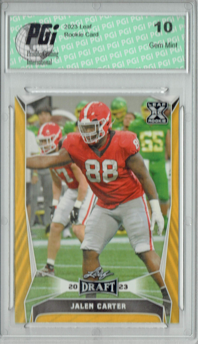 Jalen Carter Rookie Card PGI 10 Gem Mint Football Trading Card 2023 Leaf Football #52 Gold SP