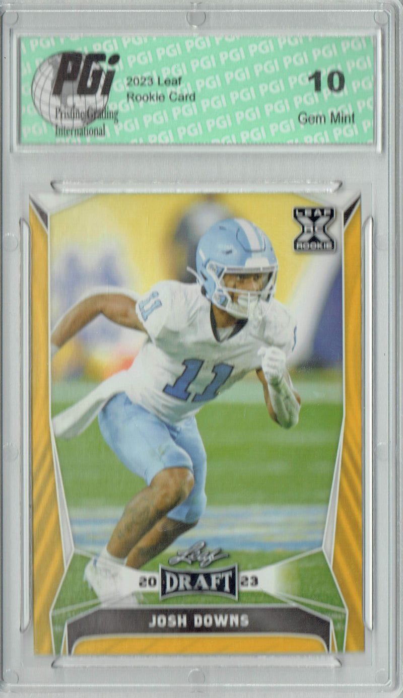 Josh Downs Rookie Card PGI 10 Gem Mint Football Trading Card 2023 Leaf Football #57 Gold SP