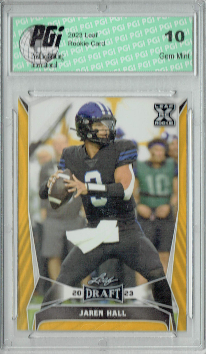 Jaren Hall Rookie Card PGI 10 Gem Mint Football Trading Card 2023 Leaf Football #54 Gold SP