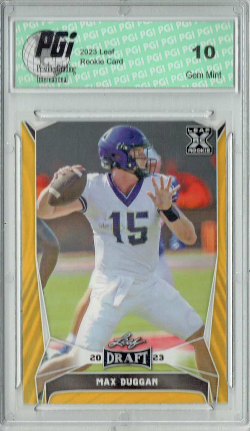 Max Duggan Rookie Card PGI 10 Gem Mint Football Trading Card 2023 Leaf Football #61 Gold SP