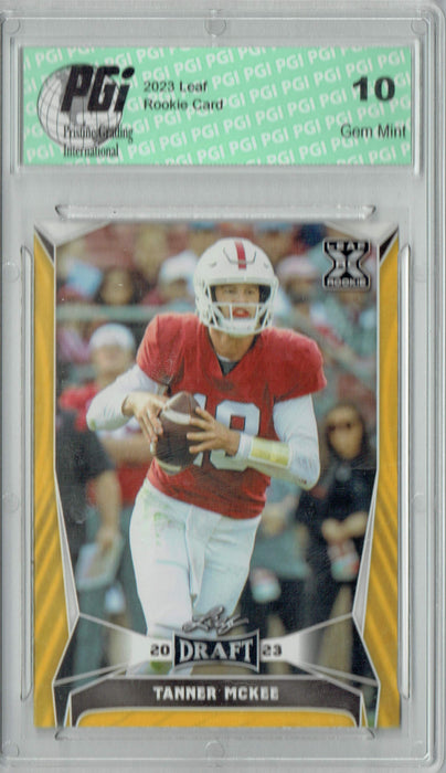 Tanner McKee 2023 Leaf Football #70 Gold SP Rookie Card PGI 10