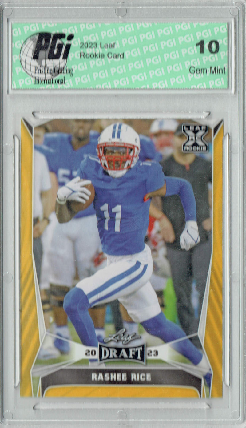 Rashee Rice Rookie Card PGI 10 Gem Mint Football Trading Card 2023 Leaf Football #66 Gold SP