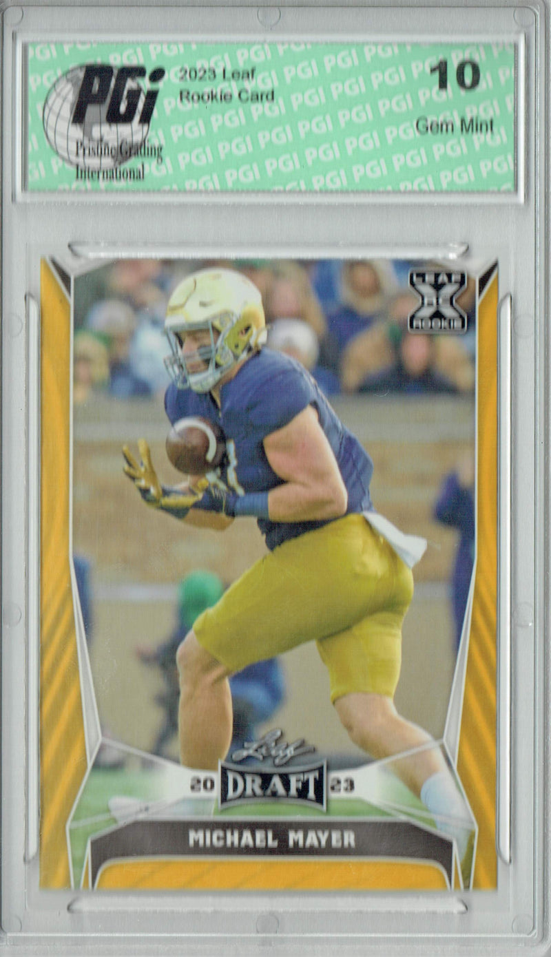 Michael Mayer Rookie Card PGI 10 Gem Mint Football Trading Card 2023 Leaf Football #62 Gold SP