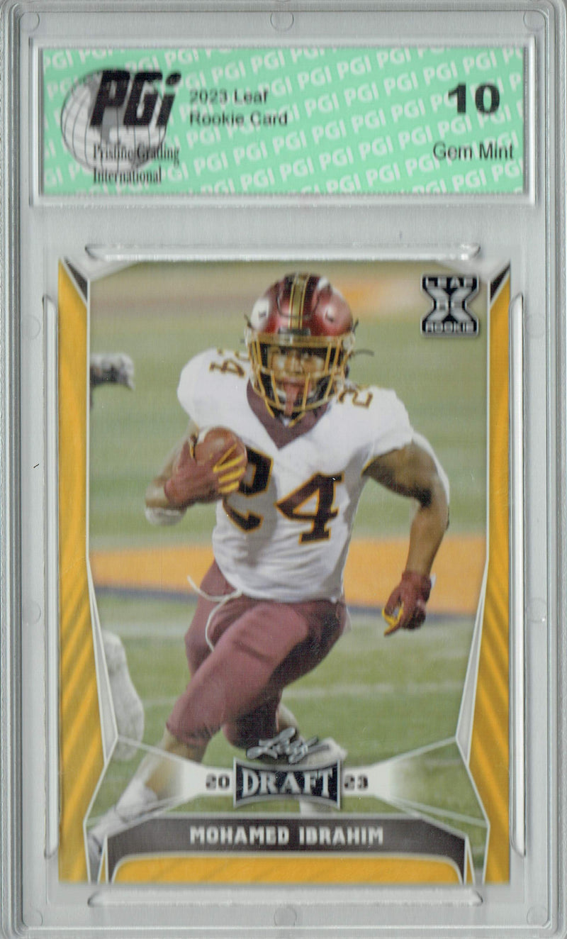 Mohamed Ibrahim Rookie Card PGI 10 Gem Mint Football Trading Card 2023 Leaf Football #63 Gold SP