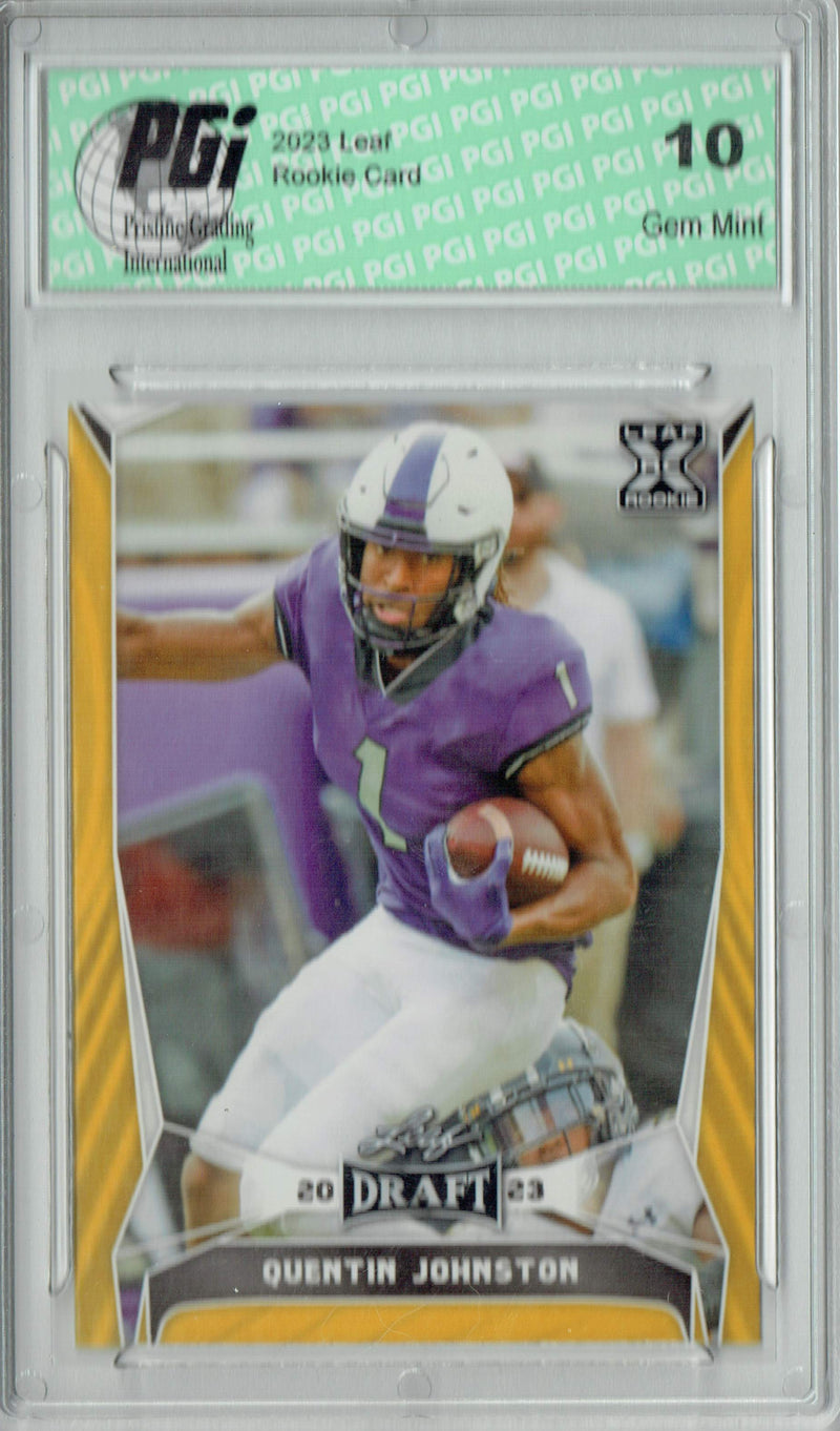 Quentin Johnston Rookie Card PGI 10 Gem Mint Football Trading Card 2023 Leaf Football #64 Gold SP