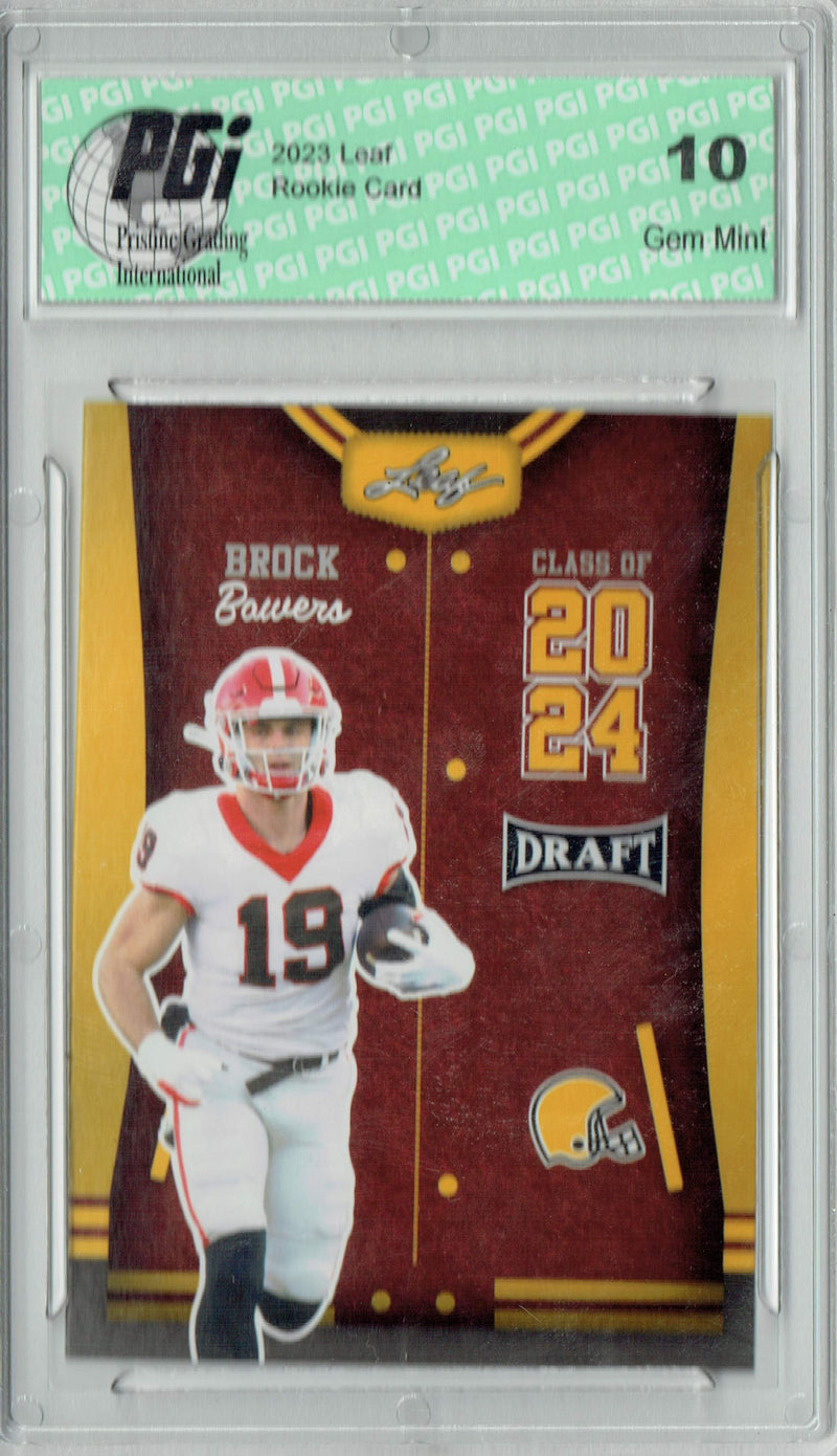 Brock Bowers Rookie Card Georgia / Las Vegas PGI 10 Gem Mint Football Trading Card 2023 Leaf Football #76 Gold SP Class of 2024