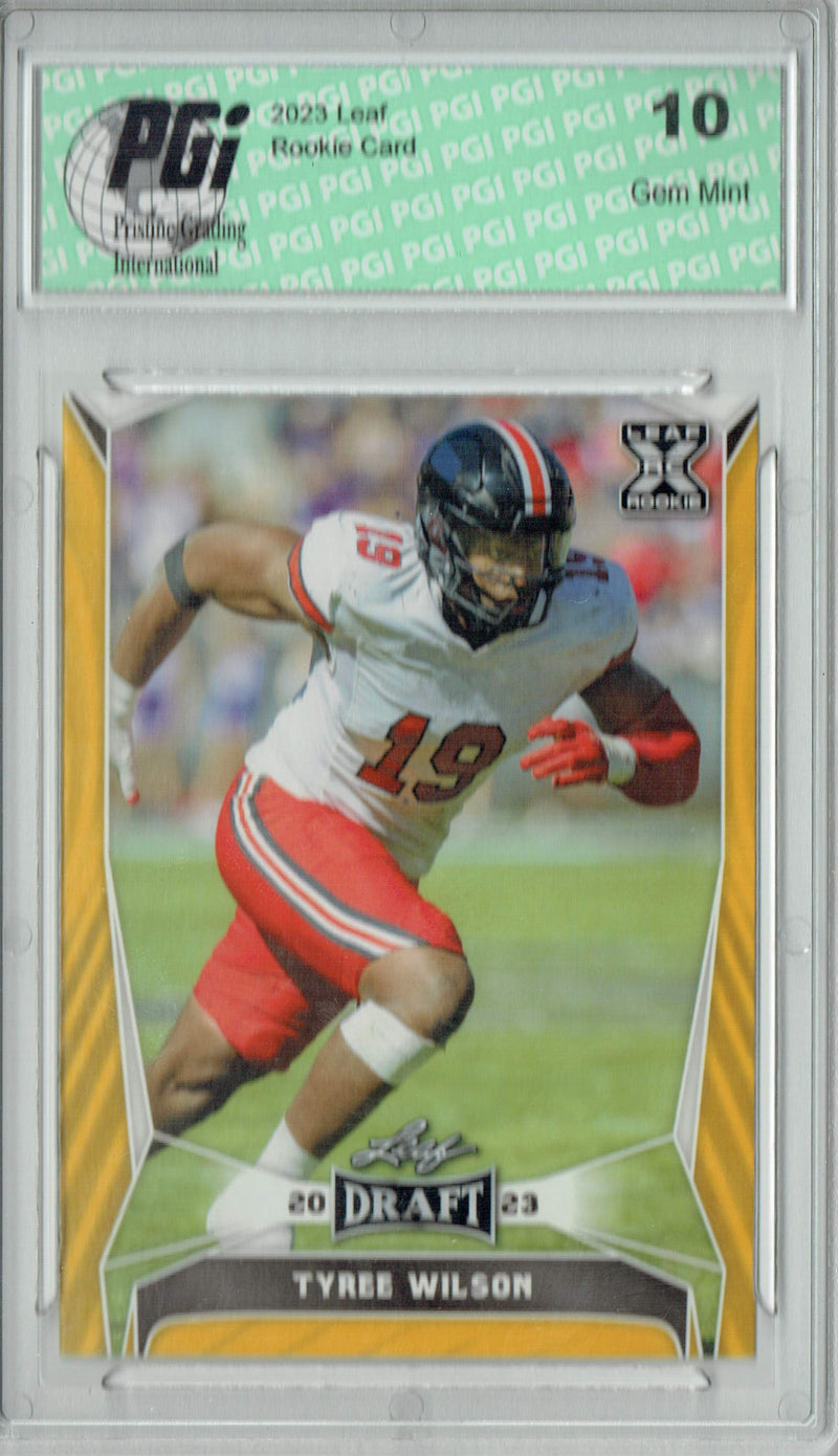 Tyree Wilson Rookie Card PGI 10 Gem Mint Football Trading Card 2023 Leaf Football #72 Gold SP