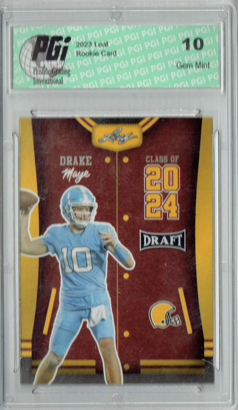 Drake Maye Rookie Card New England PGI 10 Gem Mint Football Trading Card 2023 Leaf Football #79 Gold SP Class of 2027