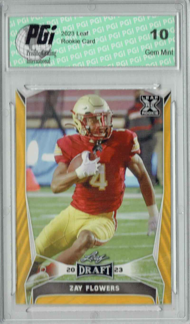 Zay Flowers Rookie Card PGI 10 Gem Mint Football Trading Card 2023 Leaf Football #75 Gold SP