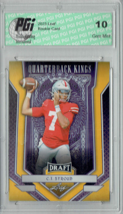 C.J. Stroud 2023 Leaf Football #90 Gold SP Quarterback Kings Rookie Card PGI 10