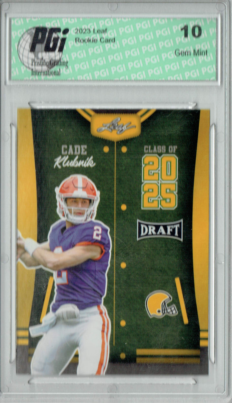 Cade Klubnik Rookie Card Clemson / New York PGI 10 Gem Mint Football Trading Card 2023 Leaf Football #82 Gold SP Class of 2025