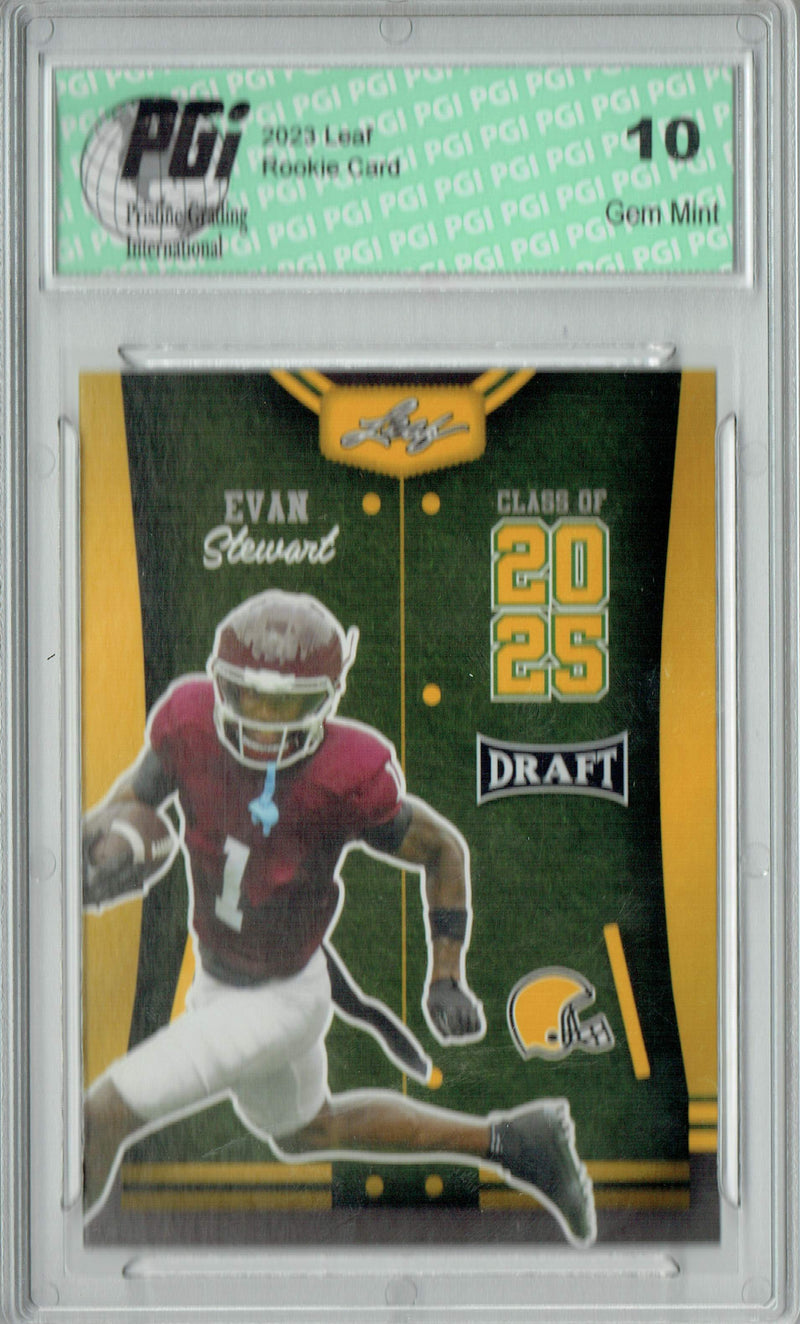 Evan Stewart Rookie Card PGI 10 Gem Mint Football Trading Card 2023 Leaf Football #83 Gold SP Class of 2025