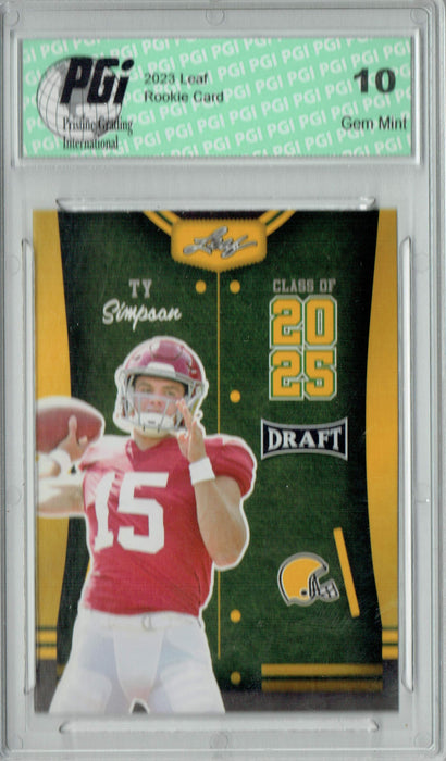 Ty Simpson 2023 Leaf Football #85 Gold SP Class of 2025 Rookie Card PGI 10