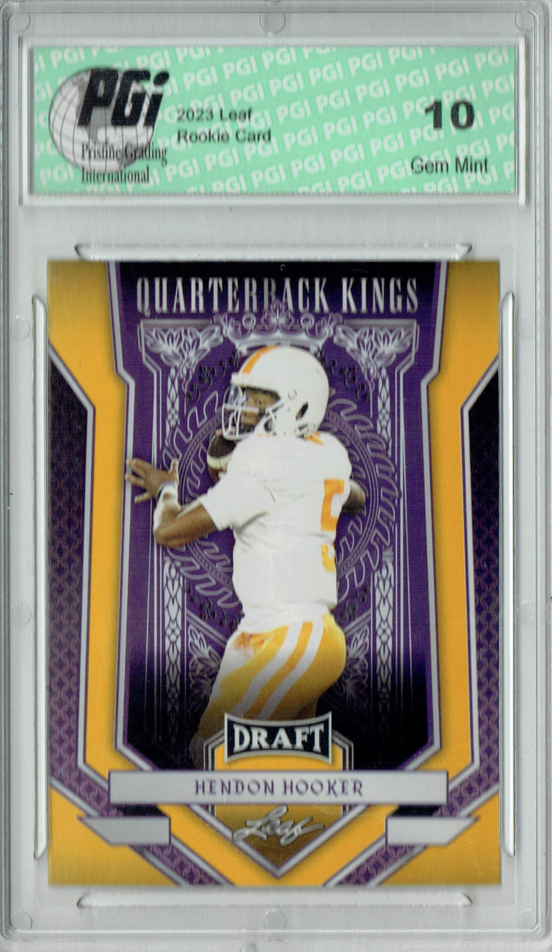Hendon Hooker Rookie Card PGI 10 Gem Mint Football Trading Card 2023 Leaf Football #91 Gold Quarterback Kings